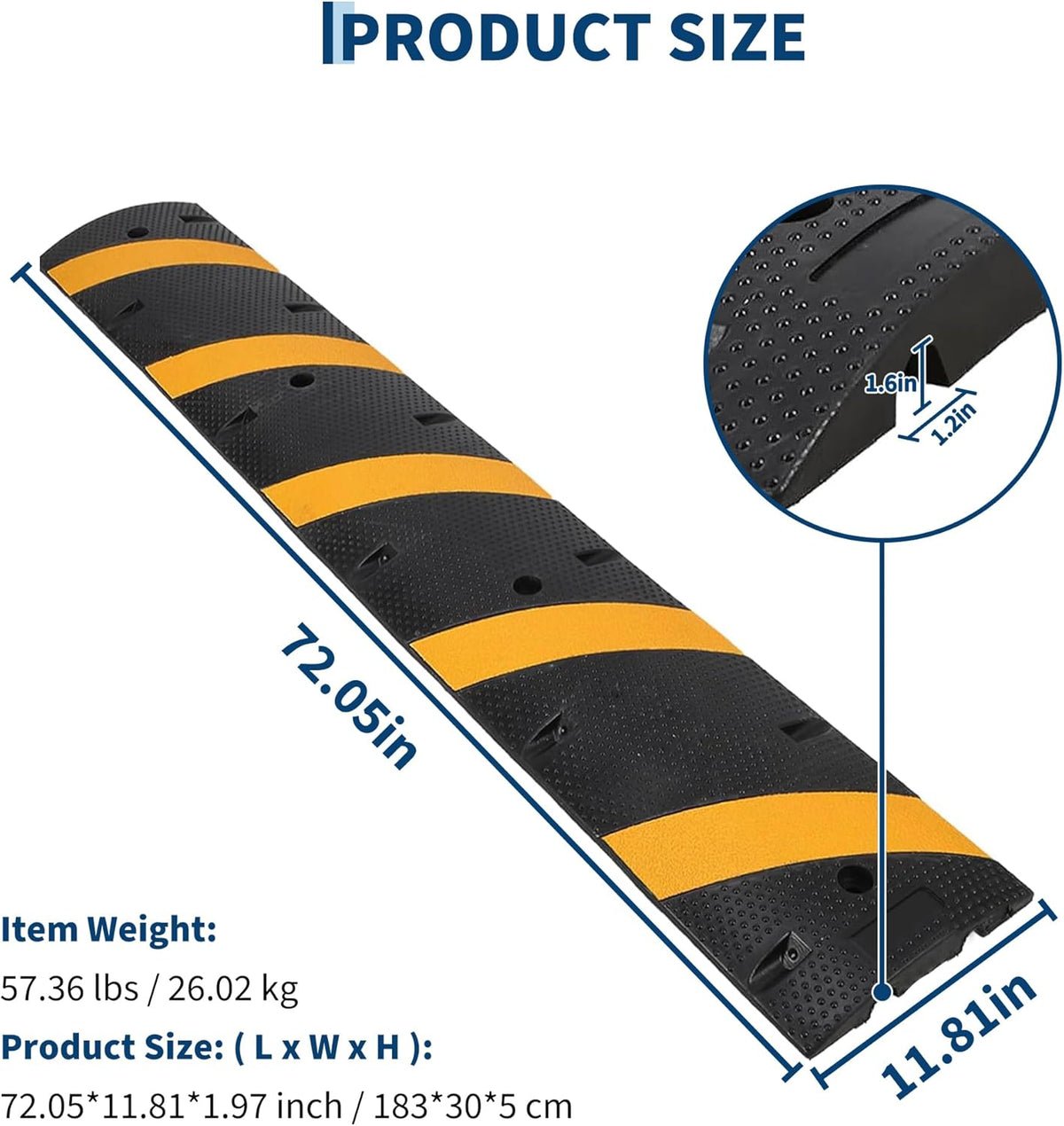 4 PCS 6FT Speed Bumps Wite End for Road, Heavy-Duty 25,000 lbs Capacity Traffic Rubber Speed Humps with 2 Channel Floor Cord Cover for Asphalt Concrete Gravel Driveway Road (4)