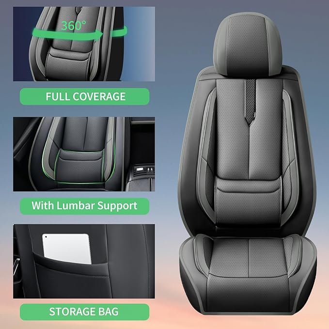 Fit 4Runner Car Seat Covers (5 Seats) for Select Toyota 4Runner 2003-2024 2025 2026 - Full Coverage Leather,Airbag Compatible, Waterproof & All Weather Seat Cushion Protector,Full Black-Grey