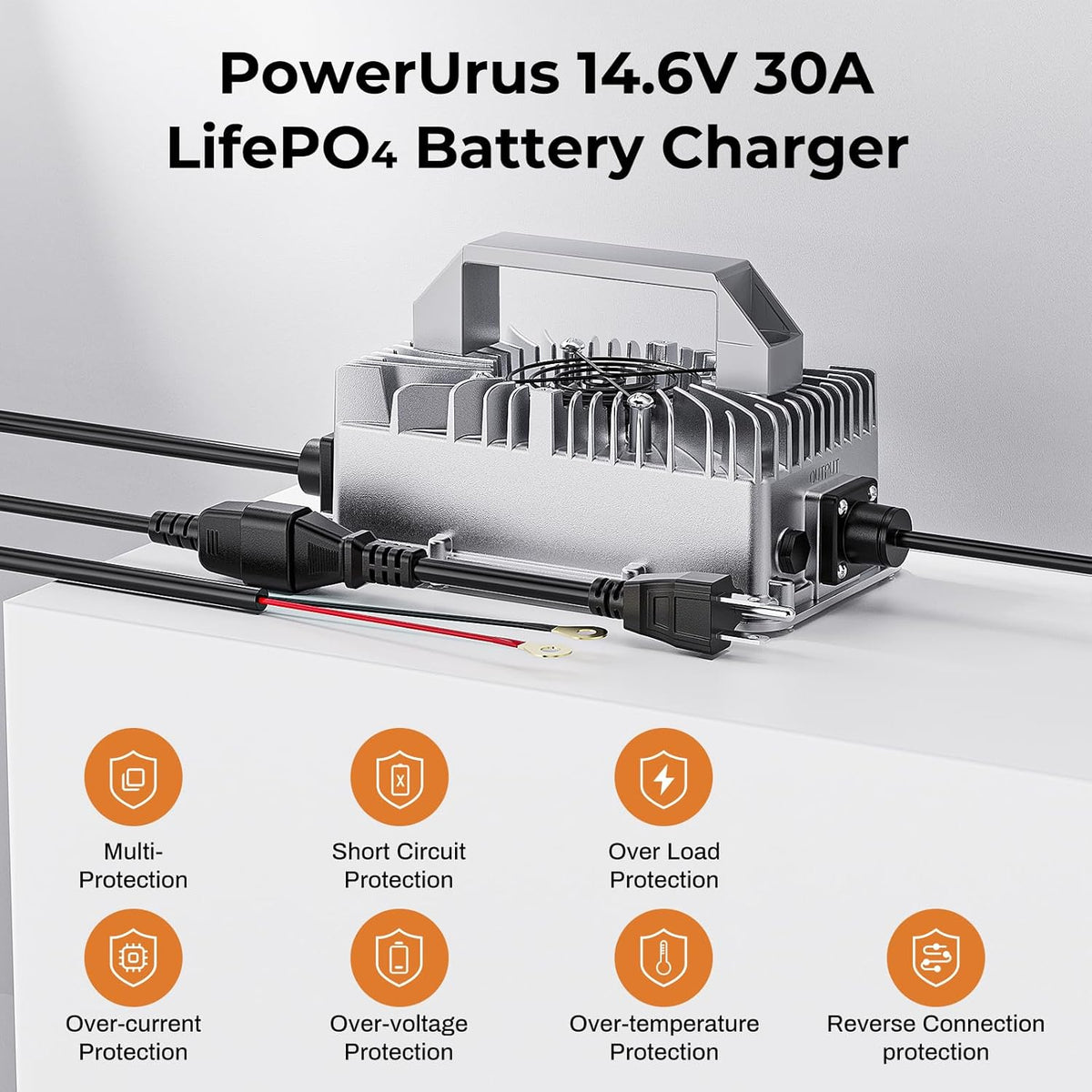 12V 30A LiFePO4 Battery Charger, PowerUrus 12V Lithium LiFePO4 Battery Charger 14.6V Lithium Battery Chargers, 30A Smart Battery Maintainer, Designed for 12v LiFepO4 Deep Cycle Rechargeable Batteries