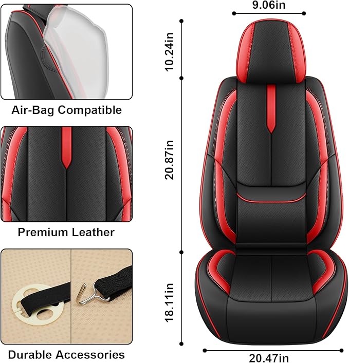 Fit for 98% of Mercedes Benz Car Seat Covers, Premium Nappa Leather Seat Cover, Fully Wrapped Protect Modern Style Seat Cover (2-Seat Standard, Black & Red)