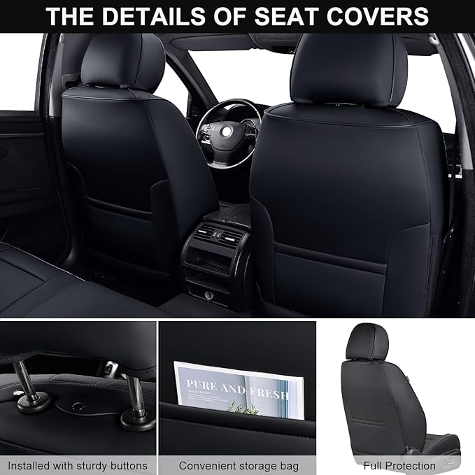 Auto Car Seat Covers Accessories Front Seat Leather Cushion Protector Breathable Waterproof Seat Cover for Cars Universal Fit (Black, Front Pair)