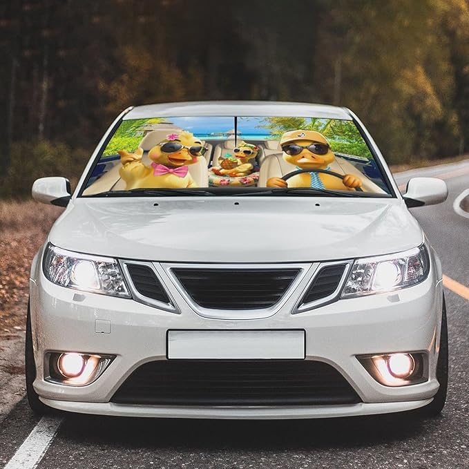 Socira Funny Duck Car Windshield Sunshade Umbrella Foldable Umbrella Sun Shade Windshield Cover Sunshade Duck Car Accessories Blocks Uv Rays Keeps Cool (57" X 30")