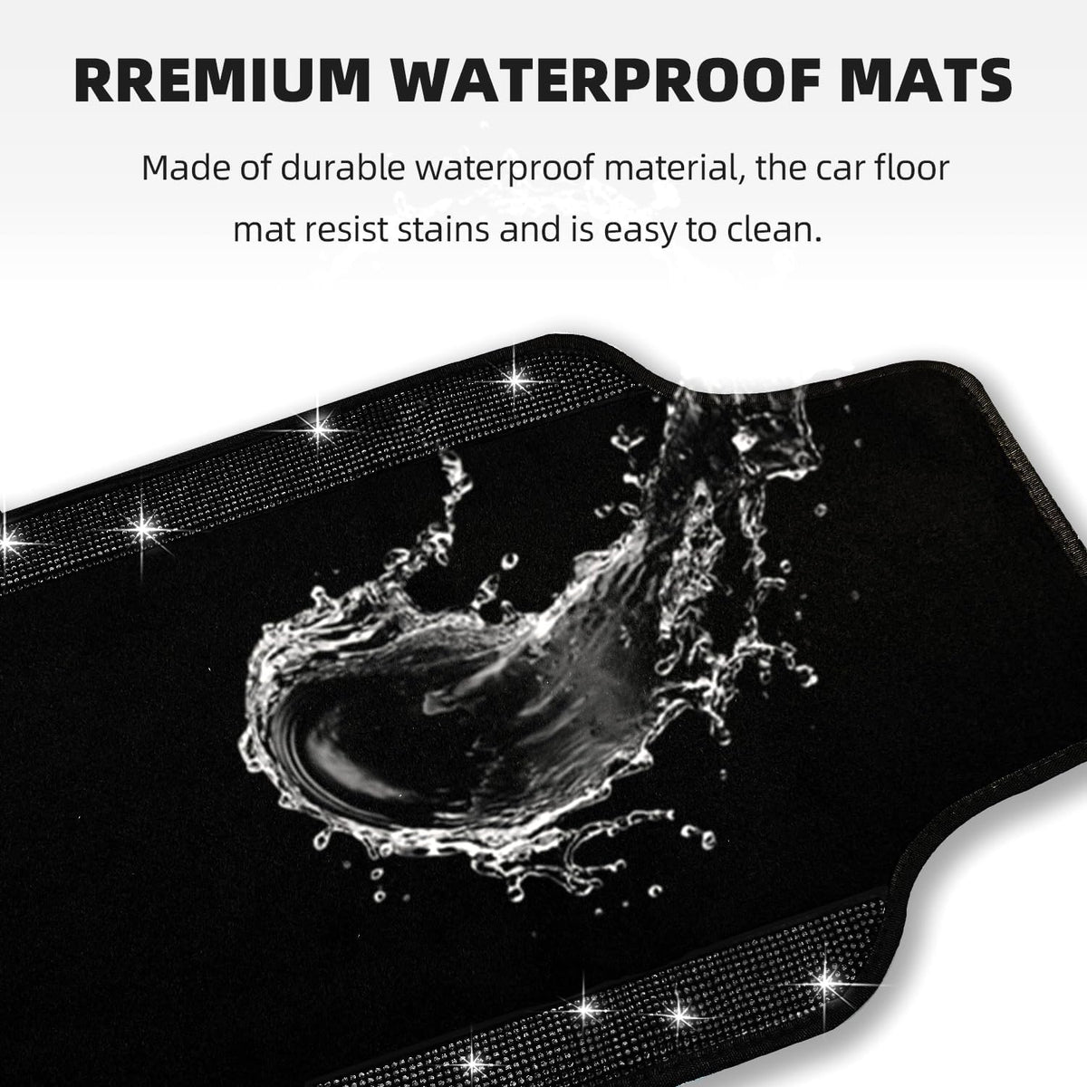 NBTEPEM Black Bling Car Floor Mats Full Set, Universal Fit Most Cars,SUV, Trucks, 4 pcs Sparkle Glitter Diamond Carpet for Women Girls with Anti-Slip Pad (Black Diamond)
