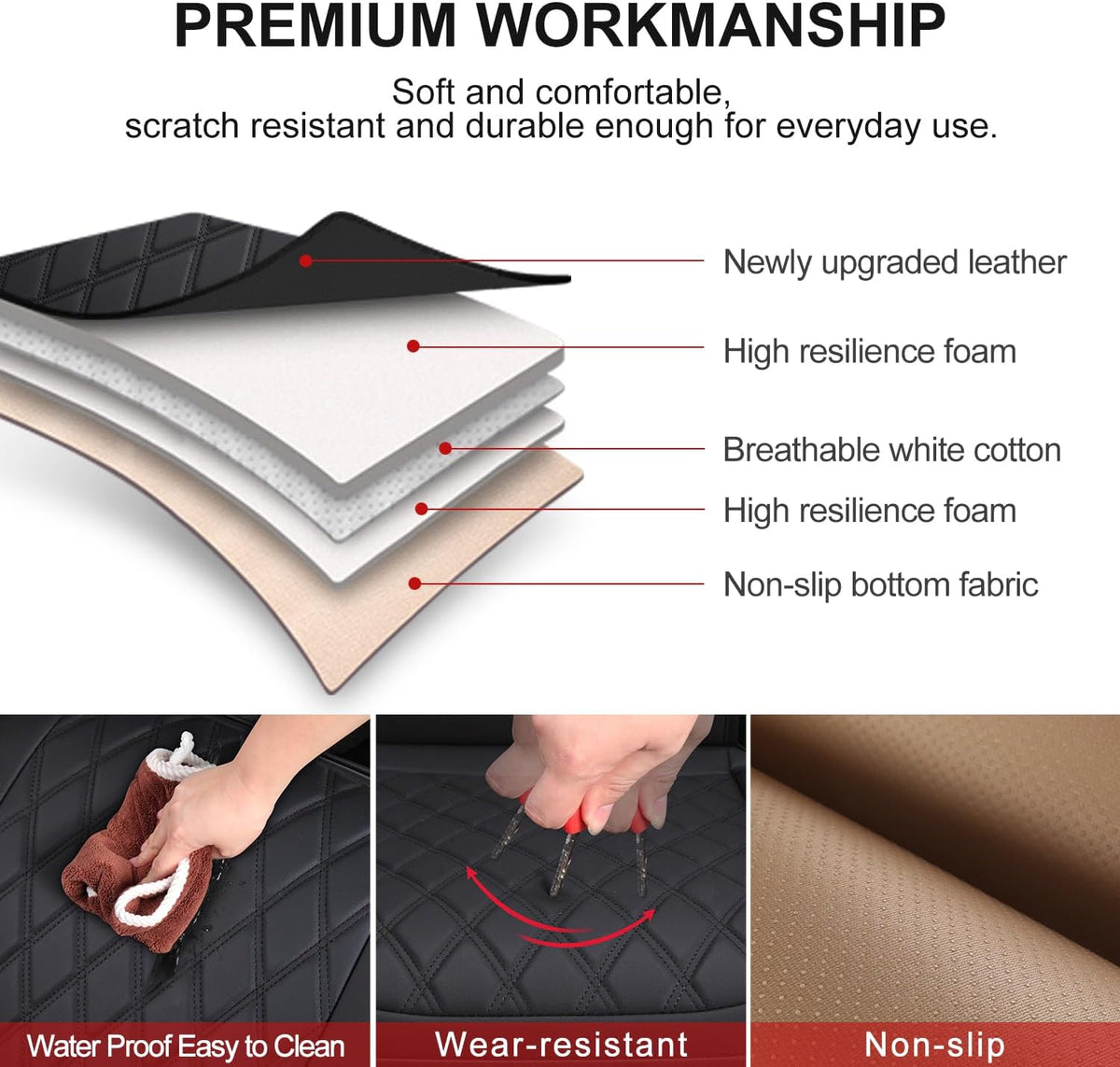 1 Pack Leather Front Car Seat Cover Bottom Car Seat, Anti-Slip and Full Wrap Driver Car Seat Protectors, Luxury Waterproof Bottom Auto Seat Cushion Pad Mat for Most Vehicles(Black)