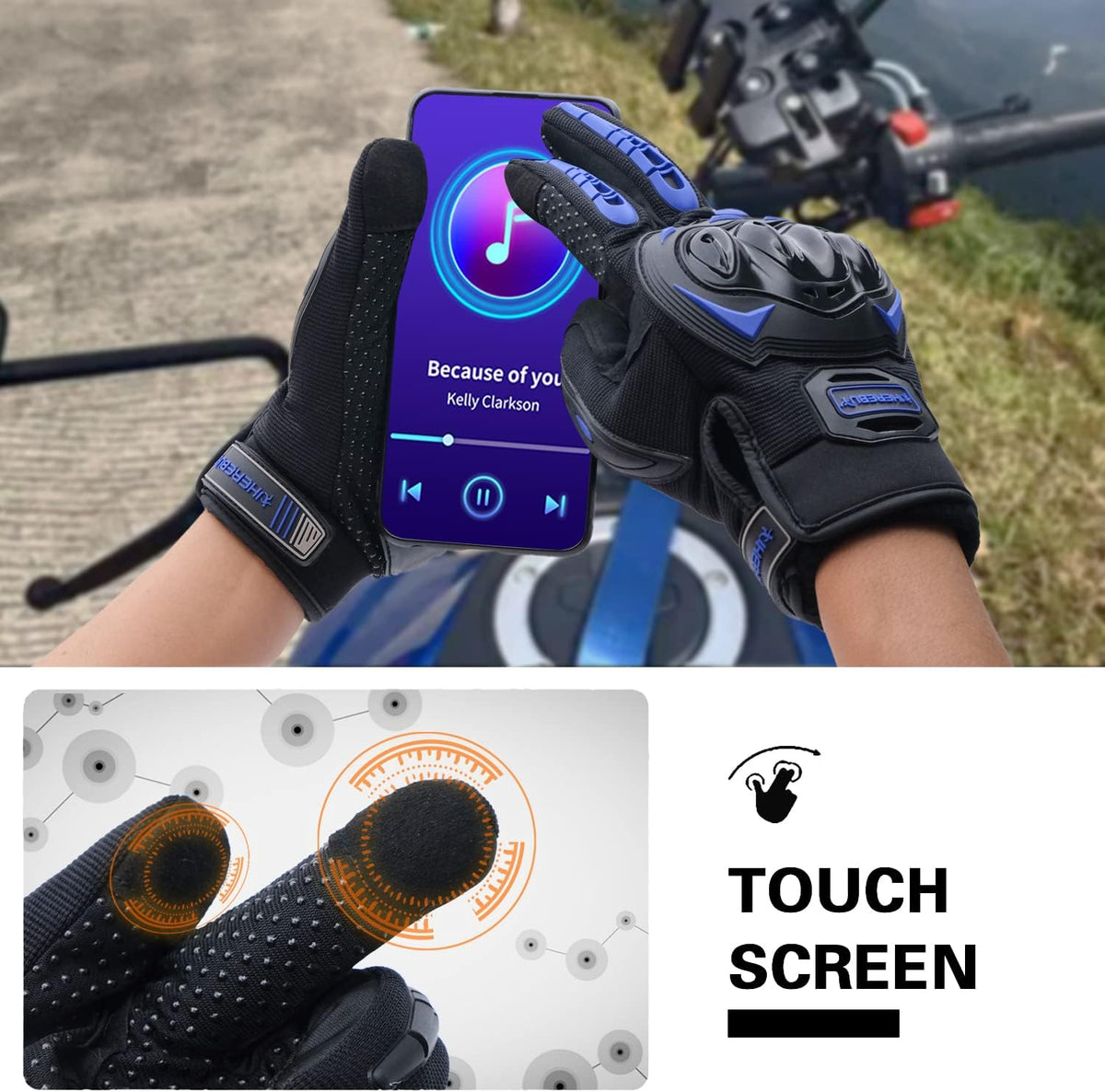 Motorcycle Gloves Touch Screen Full Finger Riding Gloves Knuckle Protection for Men and Women for Dirt Riding, Road Racing, Cycling, Climbing Work Outdoor Sports