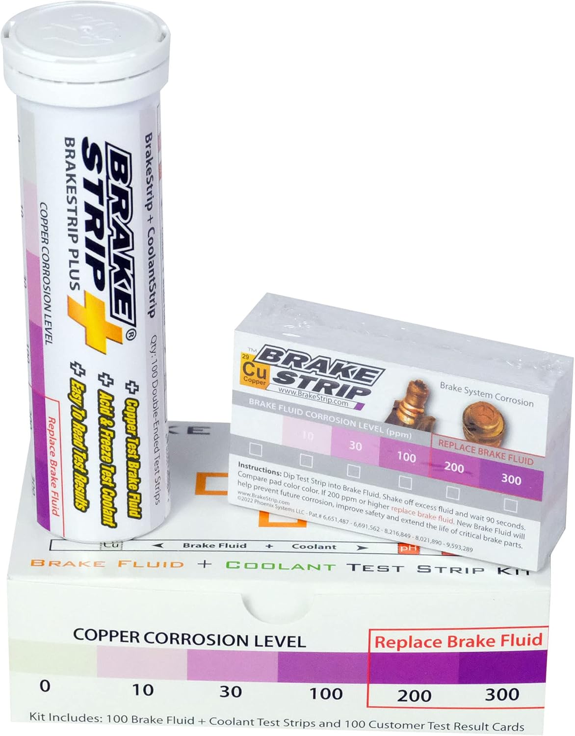 Phoenix Systems BrakeStrip Plus Service Center Kit. Double Ended Brake Fluid Plus Coolant Test Strips and Rating Scale Cards