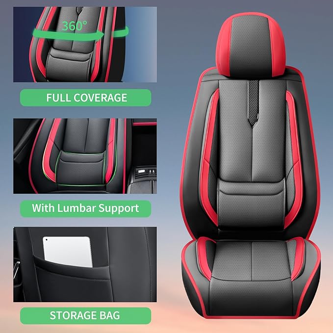 Fit Impreza Car Seat Covers for Subaru Impreza 2004-2024 2025 2026-Upgraded Premium Waterproof & Breathable Leather,Airbag Compatible,All-Weather Seat Cushion Protector,Full Set,Black-Red