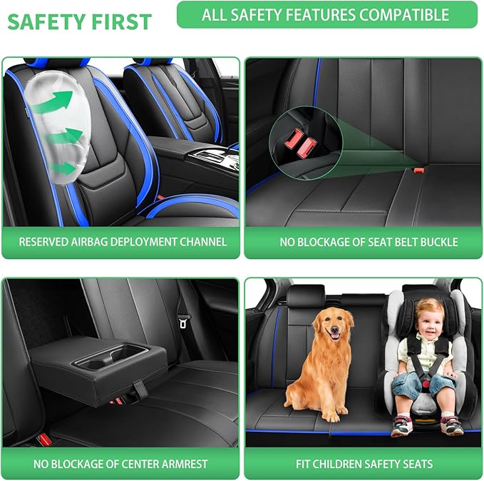 Fit Santa Fe Car Seat Covers for Hyundai Santa Fe 2007-2025 2026 -Upgraded Premium Waterproof & Breathable Leather,Airbag Compatible,All-Weather Seat Cushion Protector,2 Front/Black-Blue