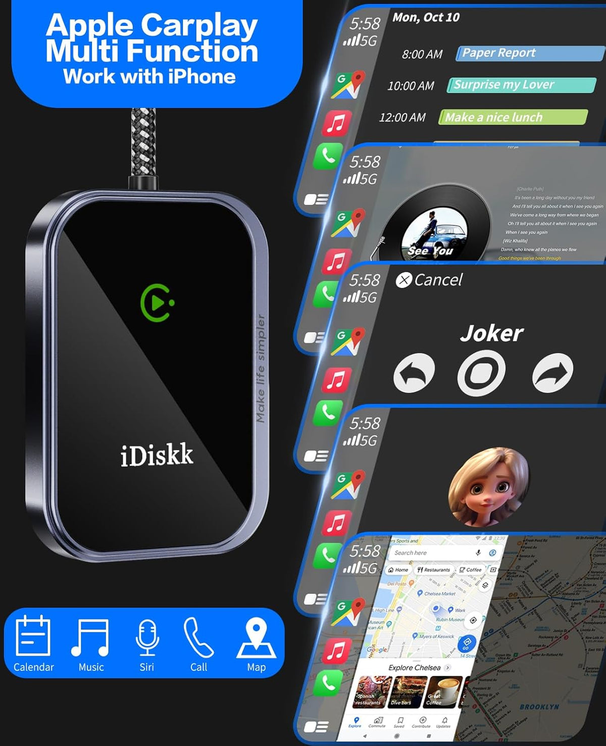 Wireless CarPlay Adapter for iPhone and iOS 10+, Multi-User Seamless Connection for Convert Wired to Wireless Car Play Adapter, 2025 Upgraded No Latency with USB C