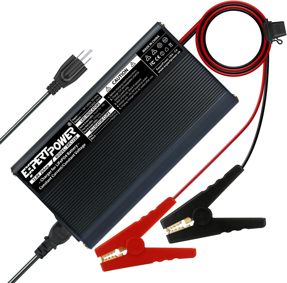 ExpertPower 12V 20A Smart Charger for Lithium LiFePO4 Deep Cycle Rechargeable Batteries