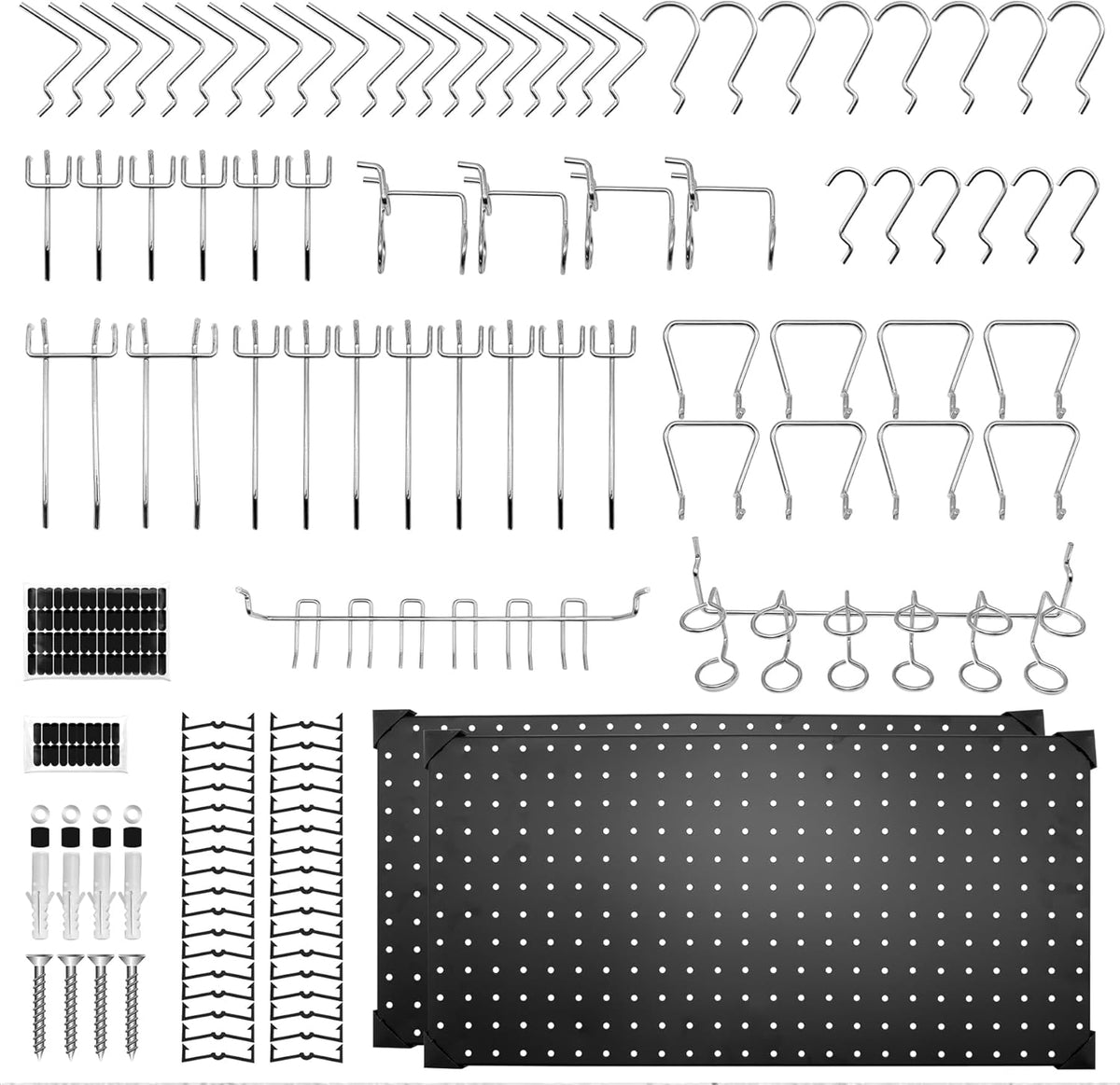100PCS Pegboard Accessories Organizer Kit,Paper Towel Holder,Closet Organizers and Storage - Easy Storage and Organization for Garage, Workbench,Shelves,Tools.(12x24 Inch Panels with Hooks)