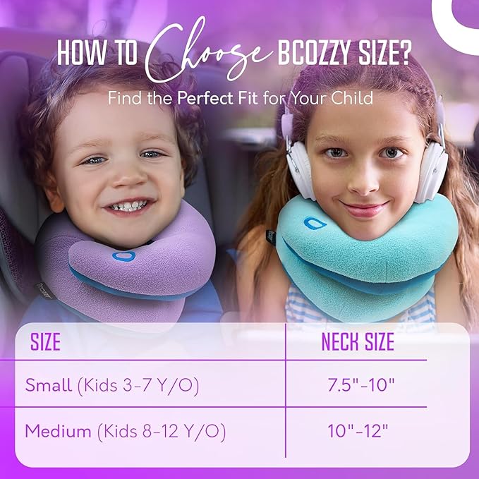 BCOZZY Kids Travel Neck Pillow (3-7 Y/O)- Patented Soft Toddler Pillow for Head & Chin Support in Car Seat, Airplane, and Road Trip Sleeping. Adjustable Size. Fully Washable. Carry Bag. Small, Navy