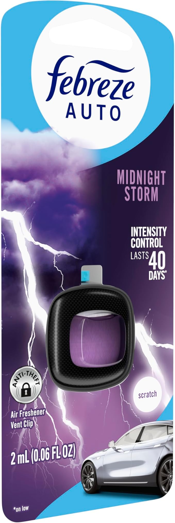 Febreze AUTO Air Freshener, Odor-Fighting Automotive Vent Clip, Midnight Storm Scent, 8 Count