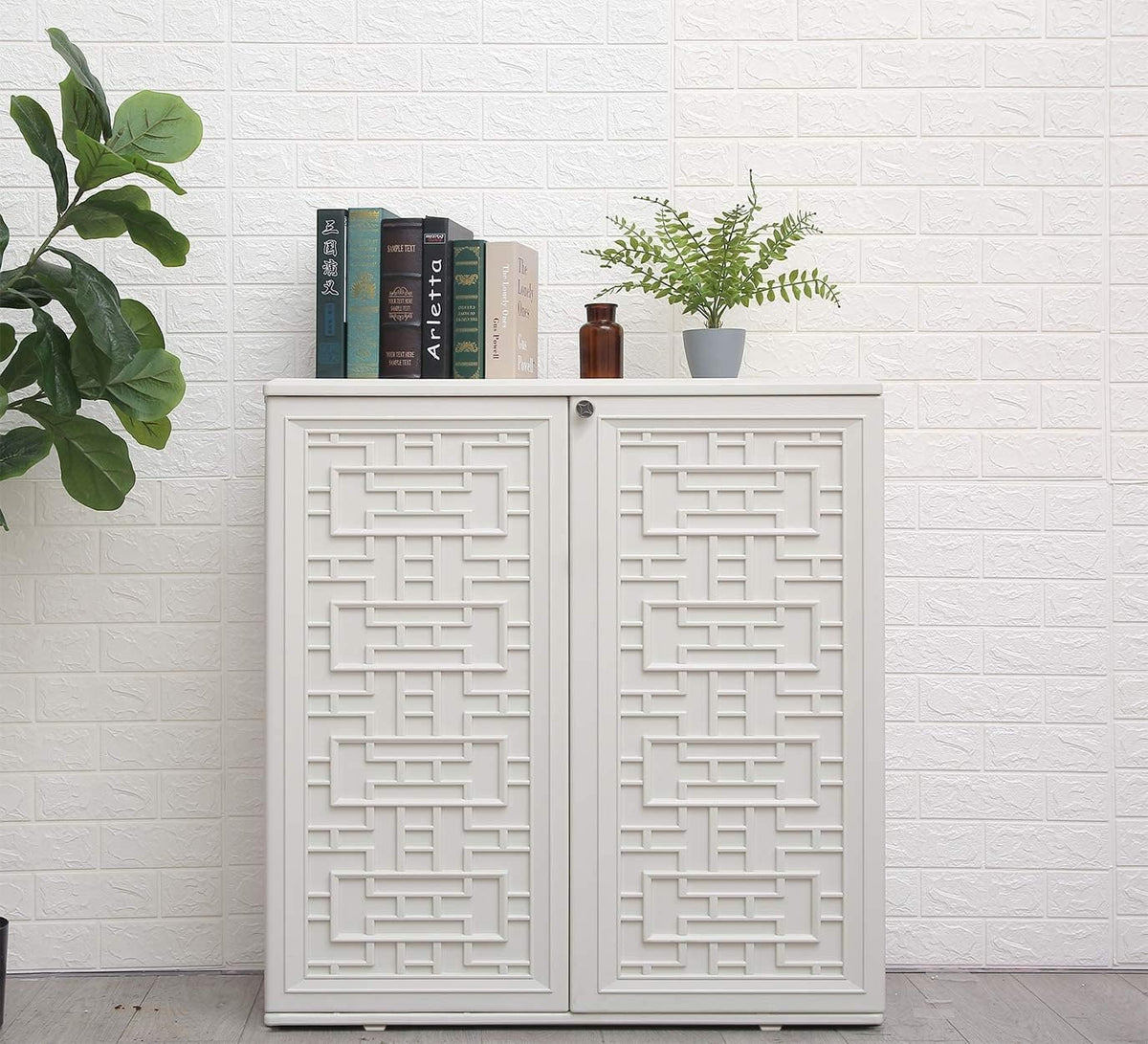 HOMSPARK Indoor/Outdoor Storage Cabinet with Doors and Shelf, 34”x16”x36” HDPE Plastic Storage Box for Patio, Bedroom, Bathroom, Living Room, Balcony, Multi-Purpose for Daily Tools, White