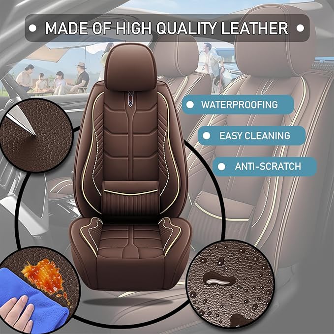 Leather Car Seat Covers Fit for Toyota RAV4 EV 2012-2013, 5 Seater Car Seat Cover, Premium Waterproof, Scratch Resistant Car Interior Accessories (Full Set Coffee)