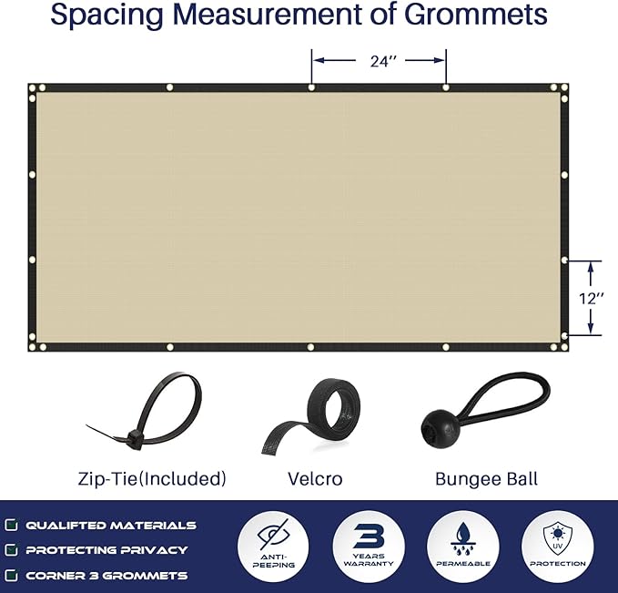 Windscreen4less Privacy Fence Screen Heavy Duty Windscreen Fencing Mesh Fabric Shade Net Cover with Brass Grommtes for Outdoor Wall Garden Yard Pool Deck, 8'x54' Beige