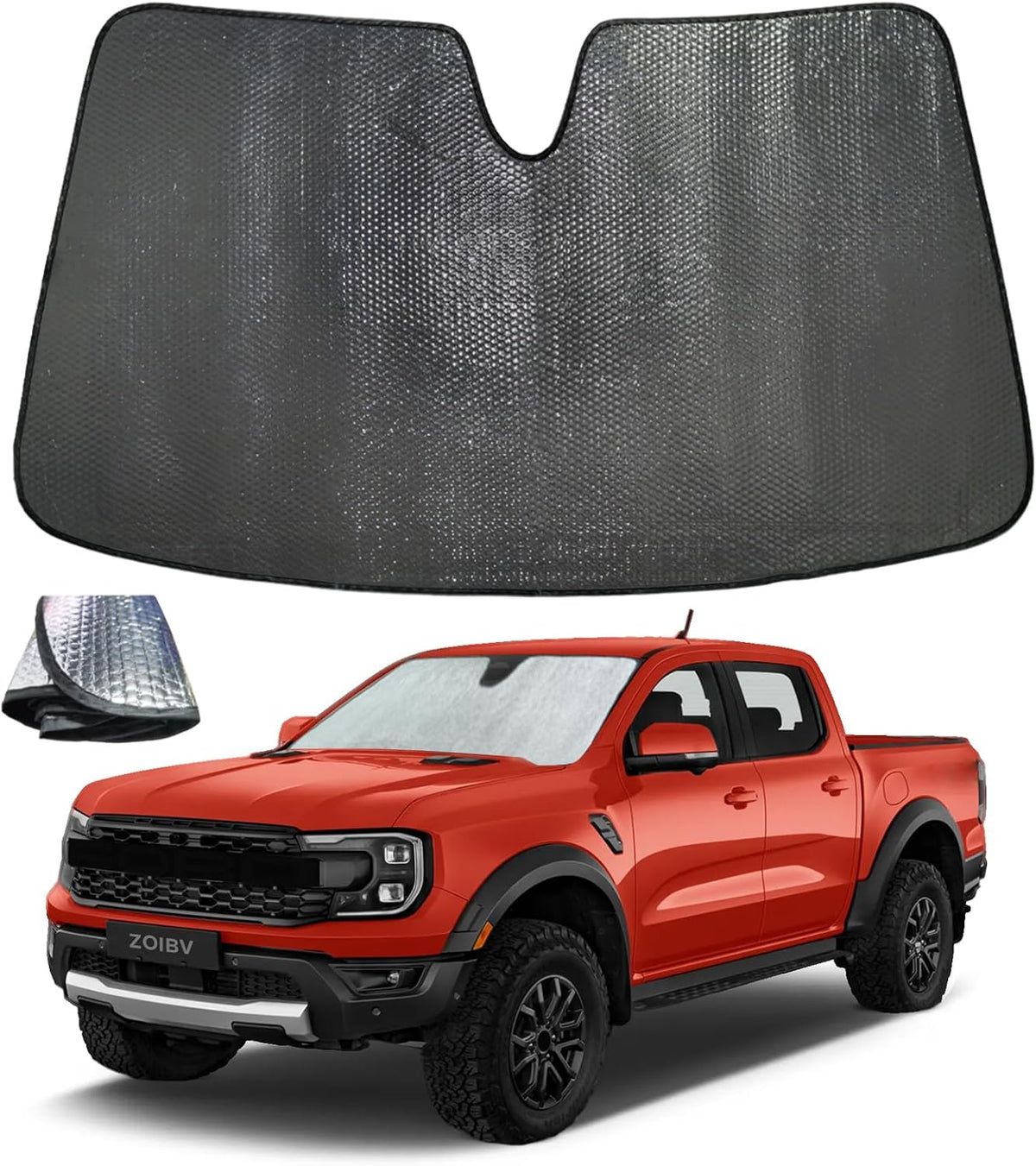 Windshield Sun Shade for Ford Ranger 2019-2025 - 5-Layer Bubble Foldable Front Window Shade Sun Visor Accessories - Blocks Heat & UV Rays