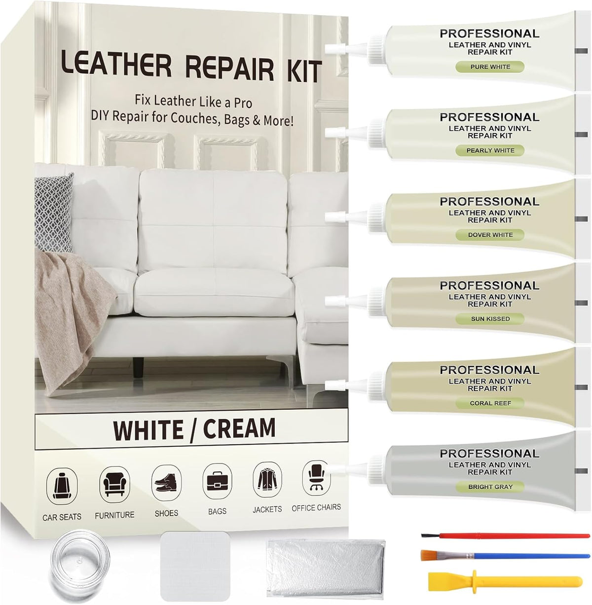 Leather Repair Kit,Car Seats, Sofa,Jacket & Purse - Repairs Burn Holes,Scratches,Tears - Restores Faux,Vinyl,Artificial and Real Leather (Beige)