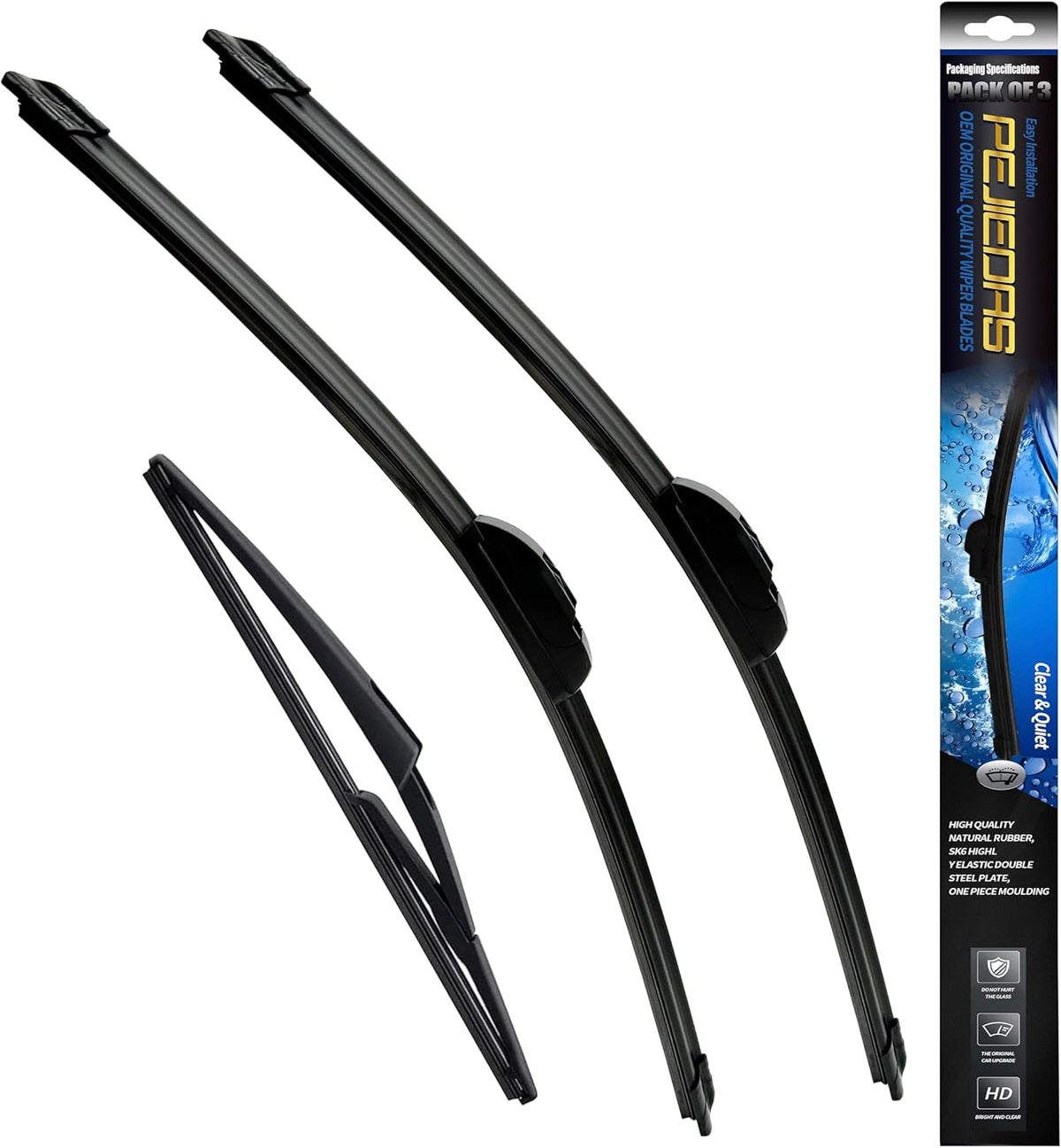 3 Wiper Blades, Front Wiper + Rear Wiper Blades for Nissan Rogue 2008-2013/Rogue select 2014 2015 (26 inch + 14 inch + 12 inch) OE Original Style