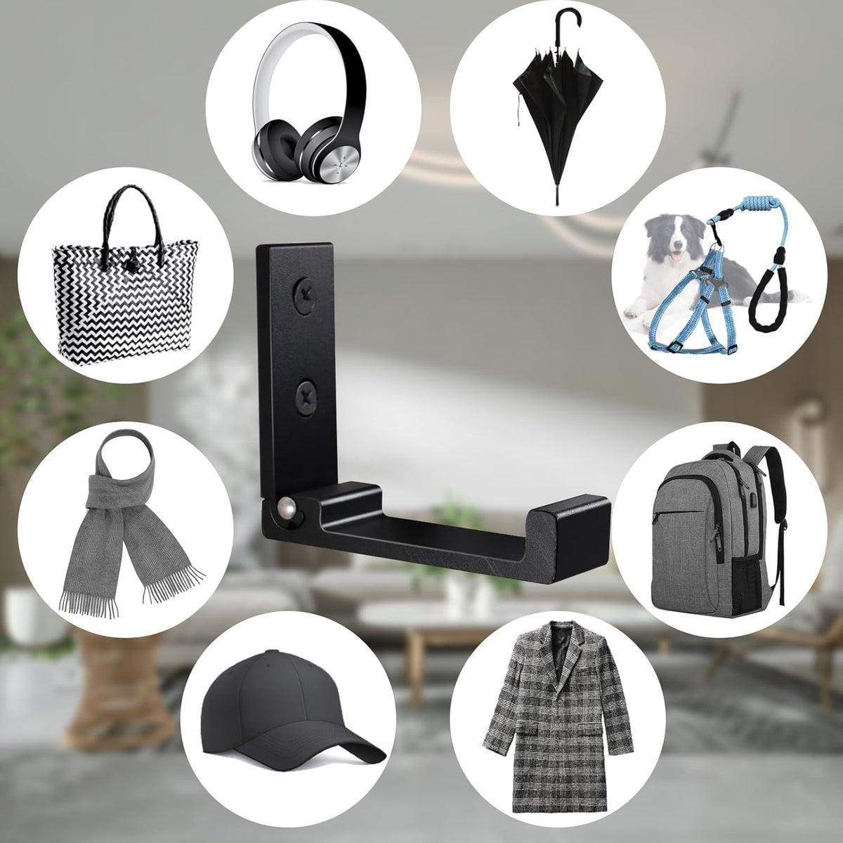 OHIYO Folding Coat Hooks 4pcs Foldable Hook Wall Mounted for Hanging Coat, Jacket, Towel Heavy Duty Wall Hooks Aluminum Alloy Fold up Hooks Headphones Holder Bearing Load 33lb (Black)
