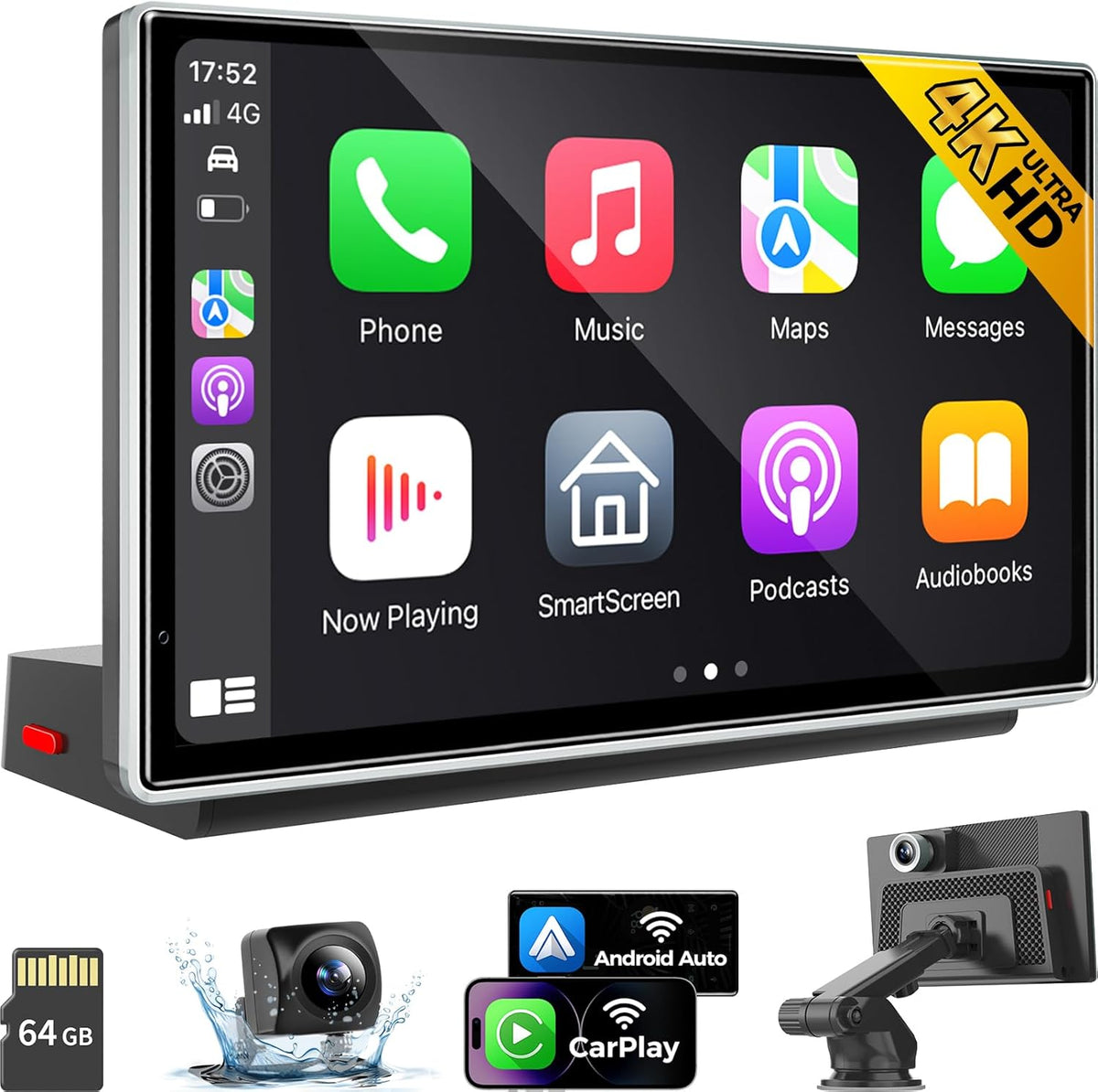 7" Wireless Apple CarPlay Android Auto Screen for Car - 4K Dash Cam, GPS Navigation, HD Touchscreen, AirPlay, 1080P Backup Camera, Car Stereo