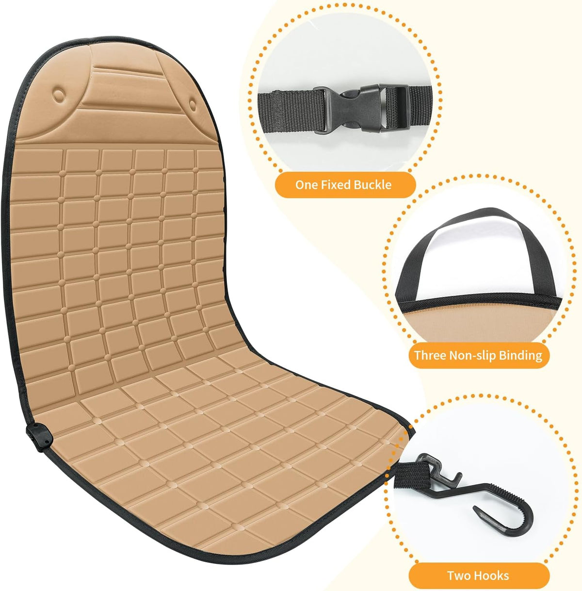 Seat Cushion for Cold Weather - Winter Soft Seat Cover with Adiustanle Buckle for Full Back and Seat (Khaki)