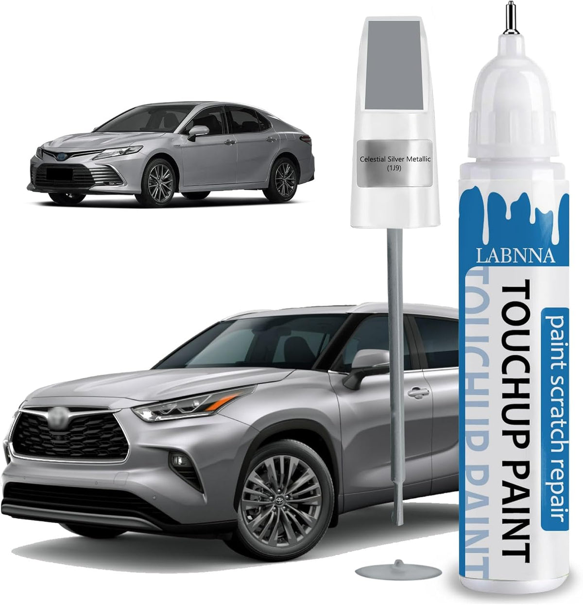 Celestial Silver Metallic (1J9) Touch Up Paint for Toyota-Exact Match 2 in 1 touchup Paint Pen for Chips and Nicks Repair Car Paint Scratch Repair Kit