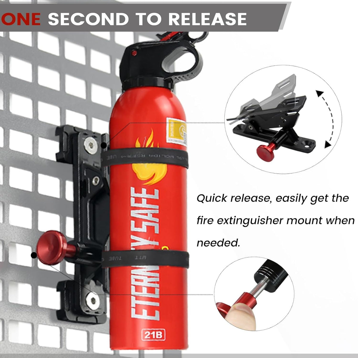 MOLLE Panel Fire Extinguisher Mount Kit-Quick Release Car Fire Extinguisher Mount Bracket for 1-2in Tactical Rigid MOLLE Panel Holes.Fire Extinguisher Holder Fits MOLLE Panels Accessories for Vehicle.