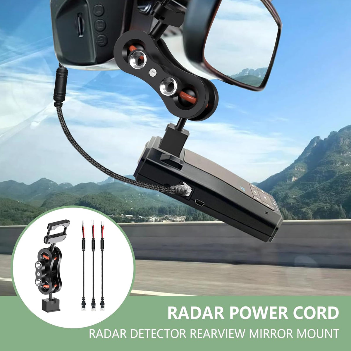 Radar Detector Rearview Mirror Mounting Bracket,13.8" Radar Detector Hard Wire Power Cord Mirror Wire Plug,with Braided Set of 3 (for Radar with EZ Magnetic Connection)