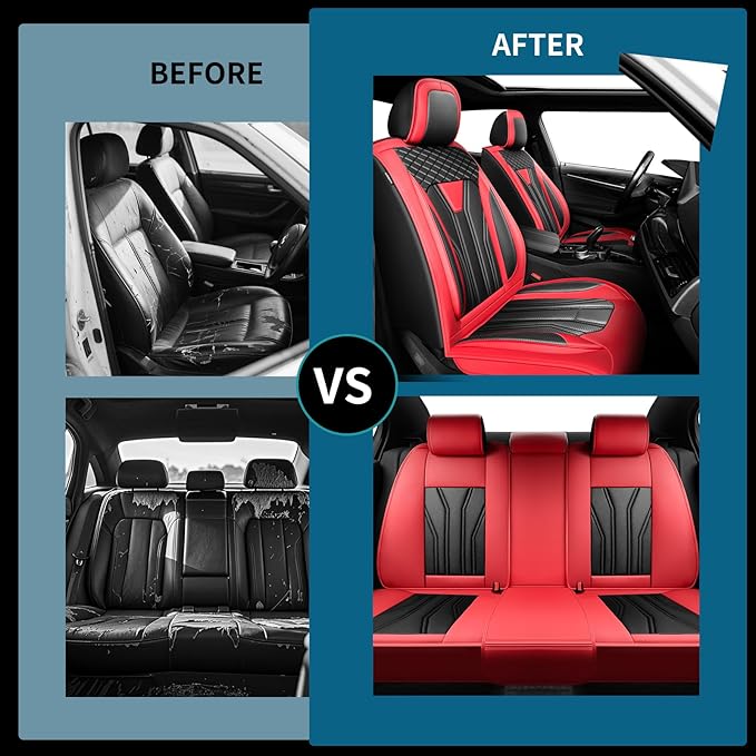 Fit Rogue Car Seat Covers Compatible with Nissan Rogue 2011-2025 2026 - Full Set Premium Leather， Waterproof Breathable， All-Weather Seat Cushion Protecto&Airbag Compatible （Red & Black