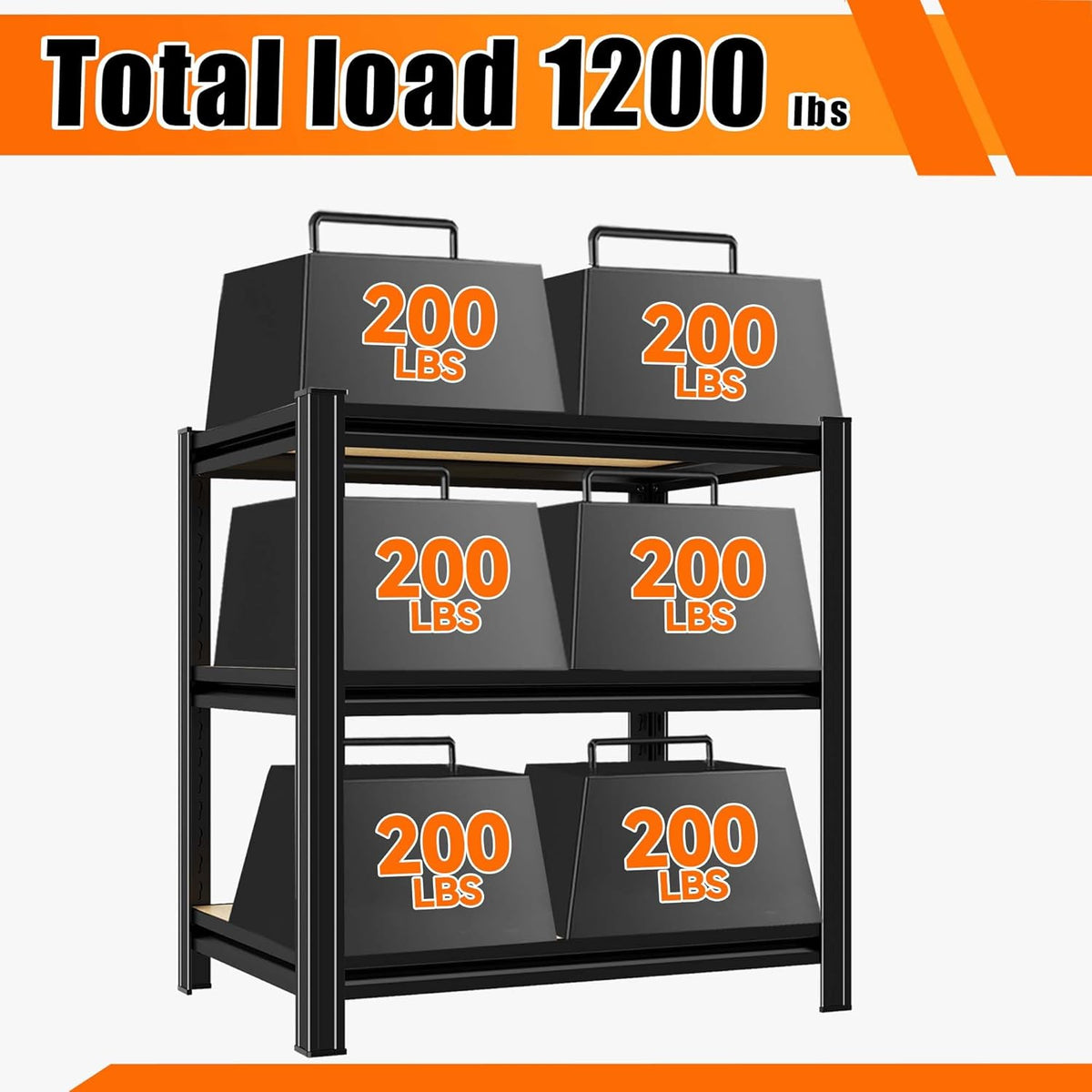 Garage Shelving, 3-Tier Adjustable Storage Shelves, Metal & Wood Pantry Shelf Organizer, Modern Garage Shelving Unit, Utility Storage, 29" W x 30" H x 12" D