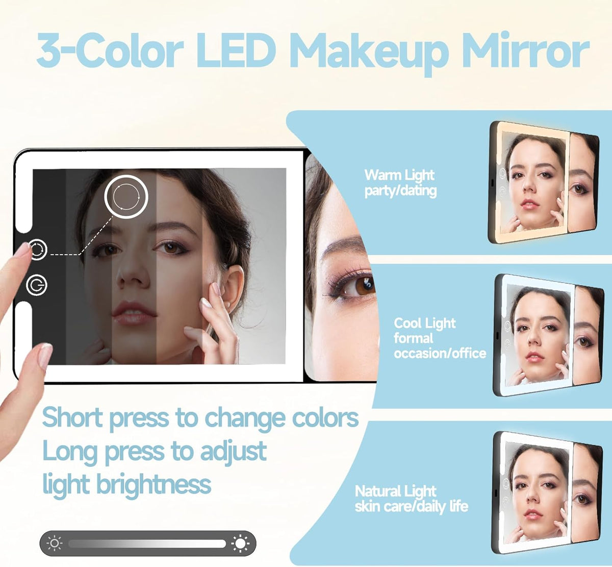 Car Sun Visor Vanity Mirror with Lights,Side with 6 inch 20X Magnifying Mirror,Rechargeable Car Makeup Mirror with 3 Light Modes,Dimmable Touch Led Screen,Black