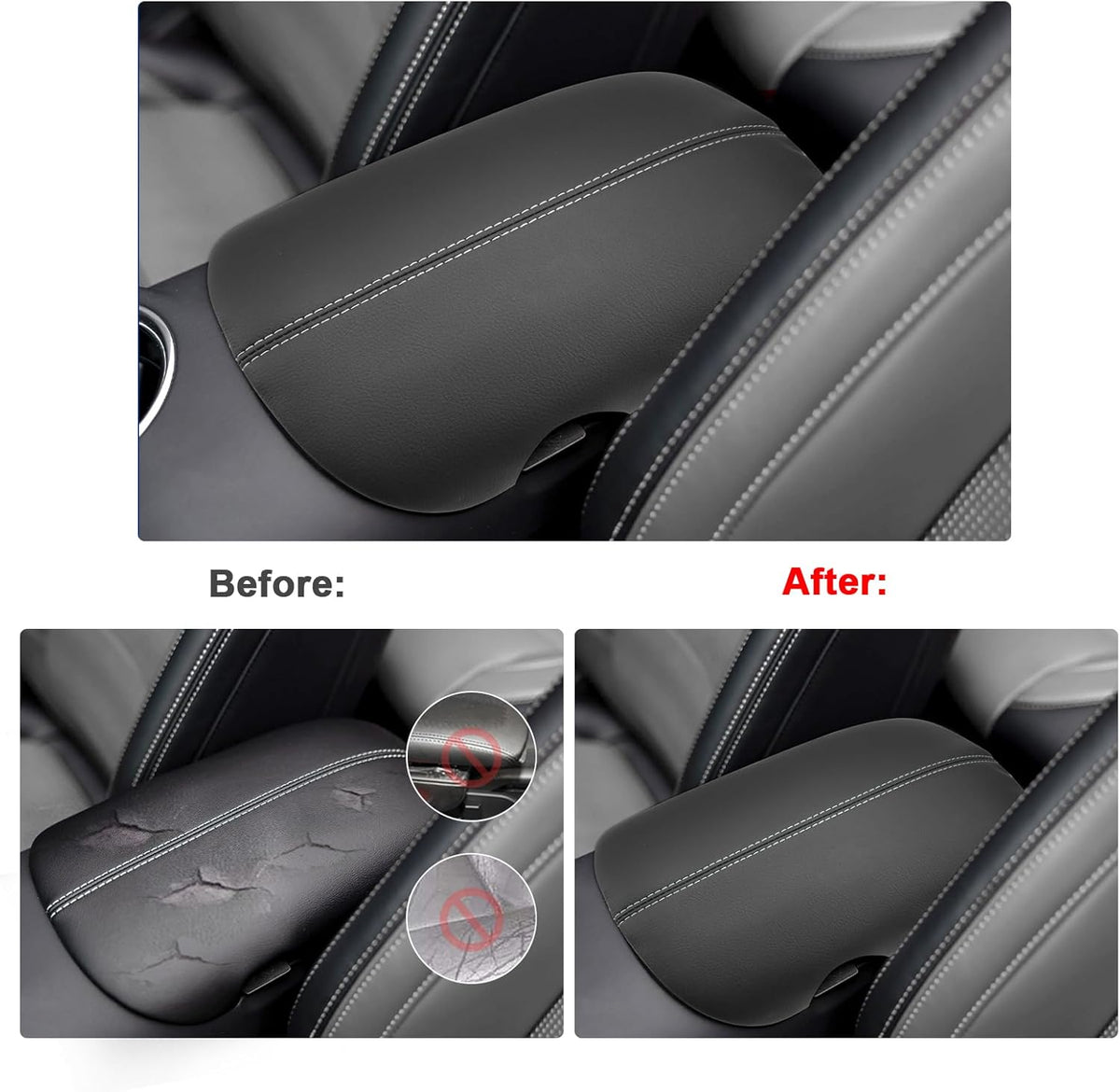 SXCY for 2024 2025 2026 Mustang Armrest Cover (Slim) for Ford Mustang 2025 2026 Accessories 2024 2025 2026 Mustang Center Console Cover 2025 2026 Mustang Middle Console Cover (Grey Stitched)