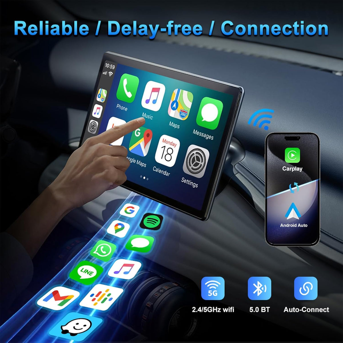 Wireless CarPlay & Android Auto Adapter(2 in 1) - Upgrade Wired CarPlay or Android Auto to Wireless,Perfect Compatible with Built-in Wired Apple CarPlay and Android Auto Cars for iPhone Samsung google