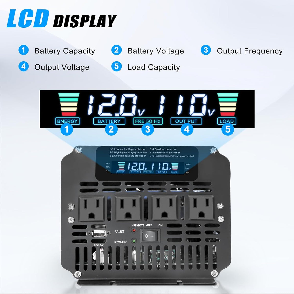 LVYUAN 4000 Watt Power Inverter 12V to 110V 120V for Vehicle, Solar Inverter System, Heavy Duty, RV, Truck, Off Grid,Camping with 4 AC Outlets, LCD Display, Wireless Remote Control, Car Power Inverter