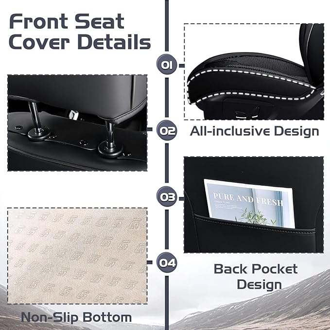 Truck Seat Covers for Nissan Frontier 2009-2026, Waterproof Premium Leather Full Coverage Car Seat Cover, Muscle Sport Style Auto Interior Seat Cover Sets (Front Set/Black)
