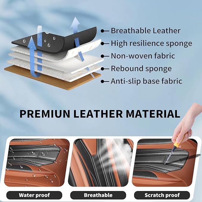 Fit Prius Car Seat Covers for Toyota Prius 2001-2025 2026 -Full Set Premium Leather, Waterproof, Breathable，All-Weather Seat Cushion Protecto & Airbag Compatible, 5-Seats Brown & Black