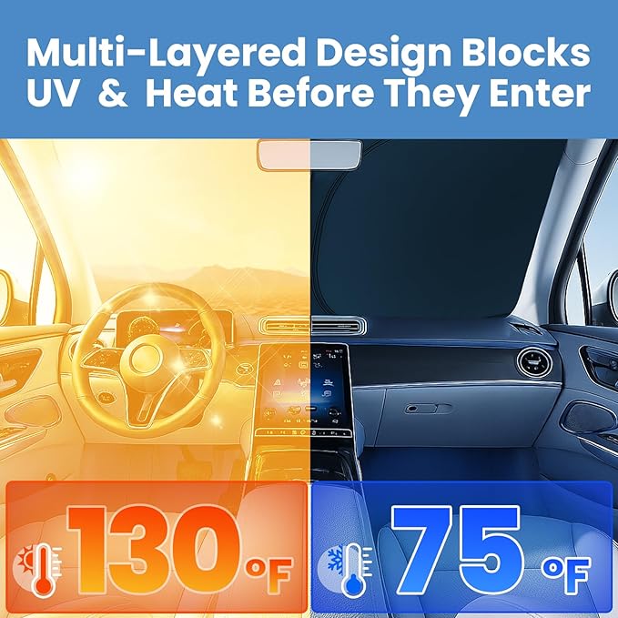 Windshield Sunshade for Toyota Camry 2018-2024 LE/XLE/SE/XSE/Hybrid - No-Light-Pass Technology, Mirror Cut-Out, Blocks 99% UV Rays, Fade-Resistant, Easy-Fold Camry Windshield Sun Shade