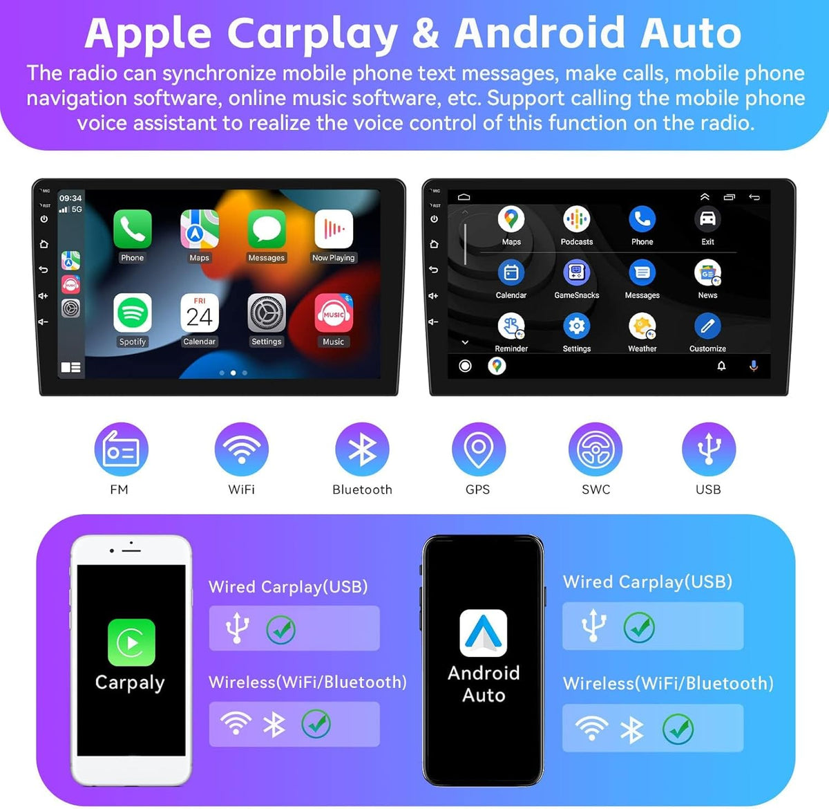 2+64G Android Car Stereo for Hyundai Tucson IX35 2010-2015 with Apple Carplay Android Auto Mirror Link 10.1 inch Touch Screen FM RDS HiFi Bluetooth WiFi GPS+Camera&MIC