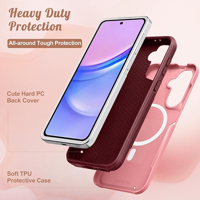 for Samsung Galaxy A36 5G Phone Case - Compatible with MagSafe Women Girls Cute Magnetic Protective Cover Girly Kawaii Strawberry Heavy Duty Shockproof Design for Samsung A36 5G Cases 6.7"