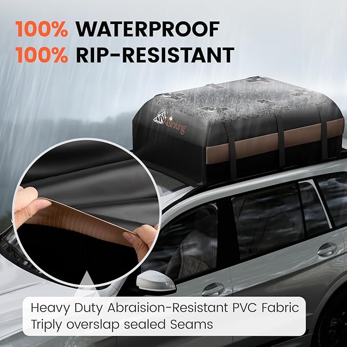 Asinking Car Rooftop Cargo Carrier Bag, 21 Cubic Feet Waterproof Roof Cargo Bag for SUV Minivan, Fit Vehicles with/Without Roof Rack, Sidebars & Crossbars - Max Size 52" L 40" Wx 18" H