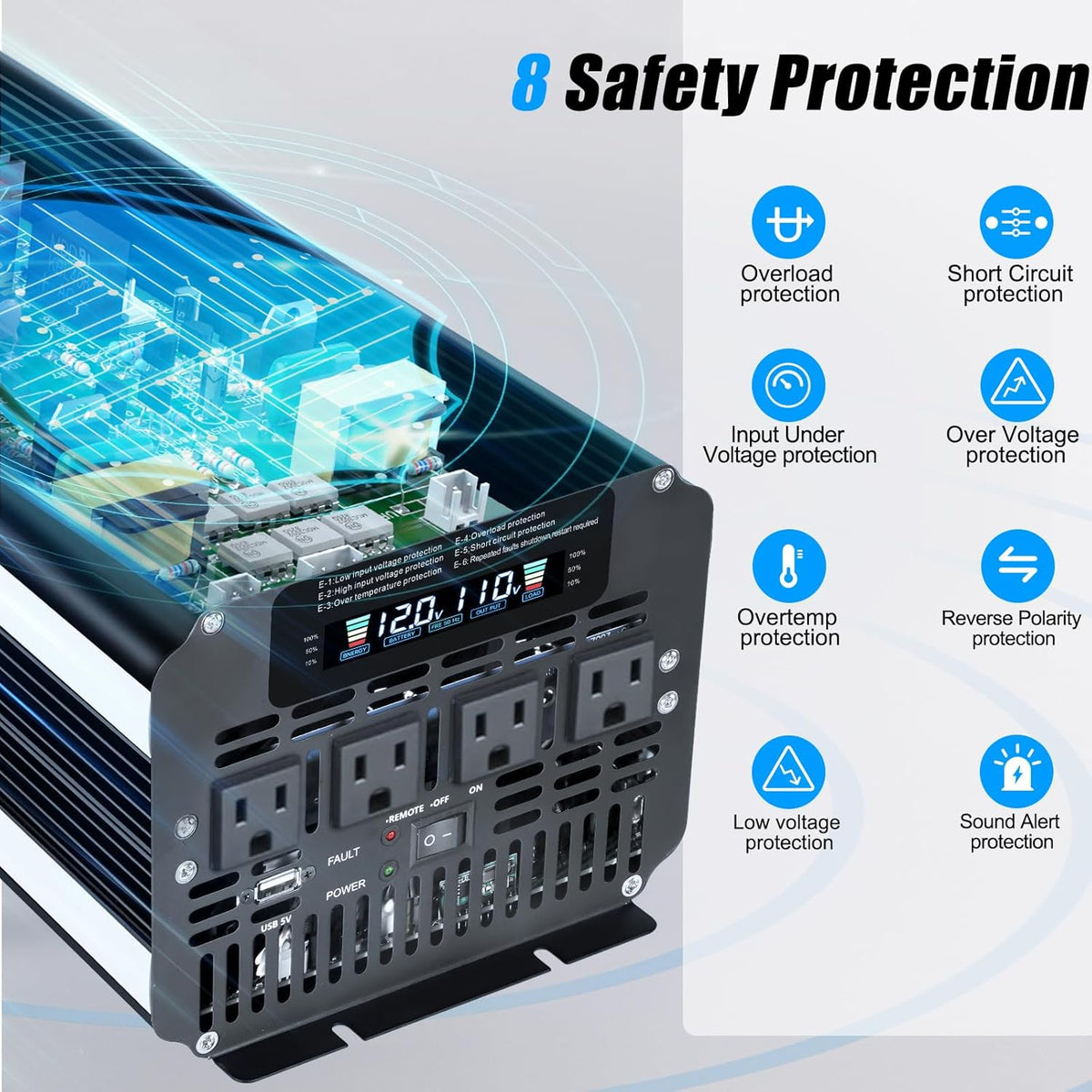 LVYUAN 4000 Watt Power Inverter 12V to 110V 120V for Vehicle, Solar Inverter System, Heavy Duty, RV, Truck, Off Grid,Camping with 4 AC Outlets, LCD Display, Wireless Remote Control, Car Power Inverter
