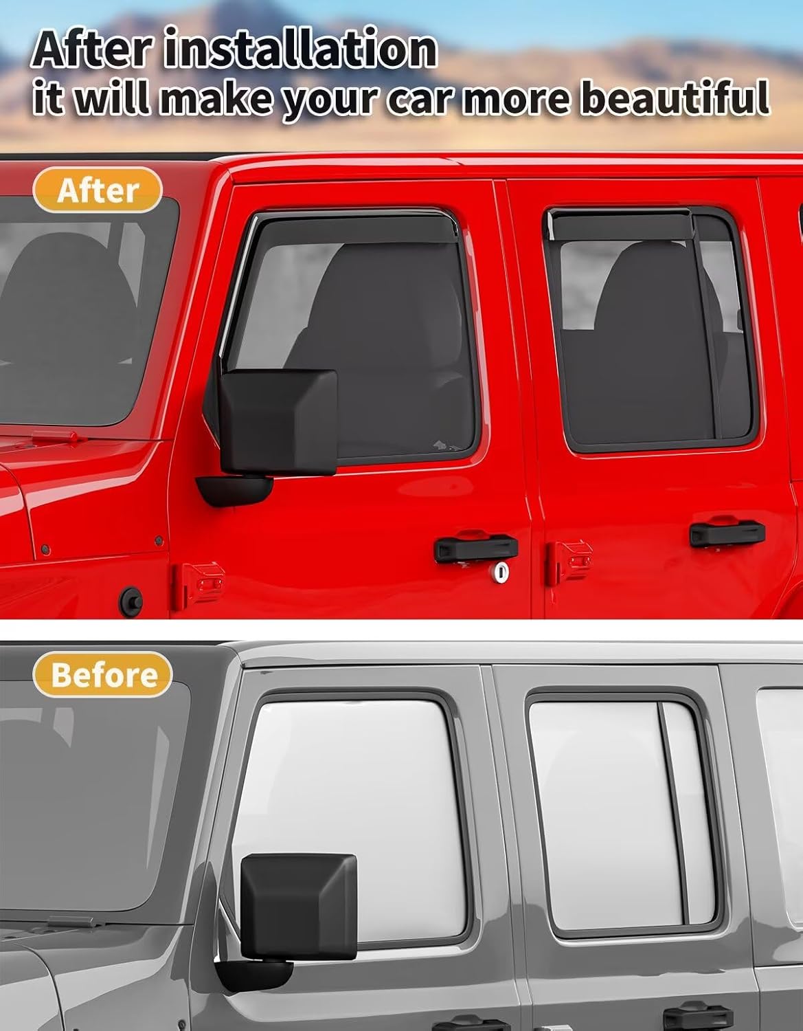 in-Channel Window Rain Guards Fit for Truck Jeep Wrangler JL 2018-2025 and Gladiator 2020-2025 Extra Durable Window Visors Window Deflectors Vent Visors Vent Shades Car Accessories-4 pcs