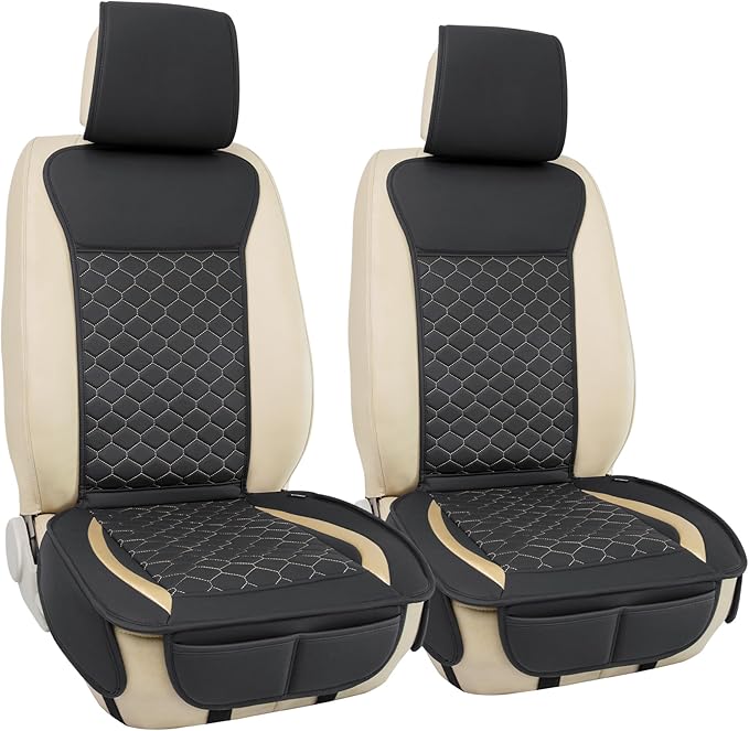 Elantrip 2PCs Front Car Seat Covers Leather Car Seat Protector Universal fit for Most Cars SUVs and Trucks Water Proof Seat Protector Black and Gold
