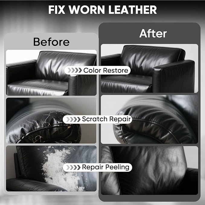 Leather Recoloring Balm - Scratch Repair & Color Restore Kit for Faded Leather, Leather Couch & Car Seats - 10OZ Leather Restorer Balm for Furniture, Auto Interior, Vinyl, Accessories (Black)