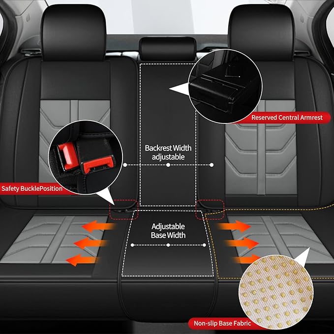 TTX LIGHTING Car Seat Covers fit for Cadillac SRX 2010-2016 Full Set: Premium Leather Automotive Seat Cover with Airbag Compatible Waterproof (5 Seats, Black & Gray)