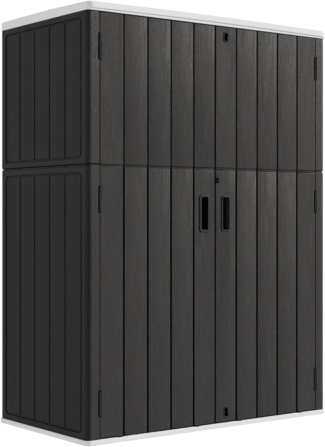KINYING Outdoor Storage Cabinet Waterproof, 57 Cu.ft Resin Vertical Outdoor Storage Shed for Patio Furniture, Garden Tools, Pool Accessories, Mower Storage (Black)