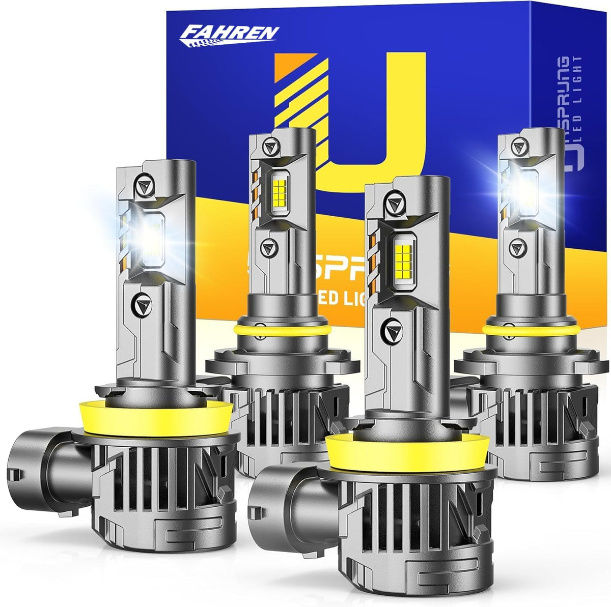FAHREN 𝟐𝟎𝟐𝟓 𝐔𝐩𝐠𝐫𝐚𝐝𝐞𝐝 H11 9005 LED Bulbs Combo, 𝟖𝟎𝟎𝟎𝟎𝐋𝐌 𝟏𝟐𝟎𝟎% Super Bright, 1:1 Mini Size H11 9005 Light Bulbs, 6500K Cool White, Canbus Ready, Plug & Play Fog Bulbs, Pack of 4