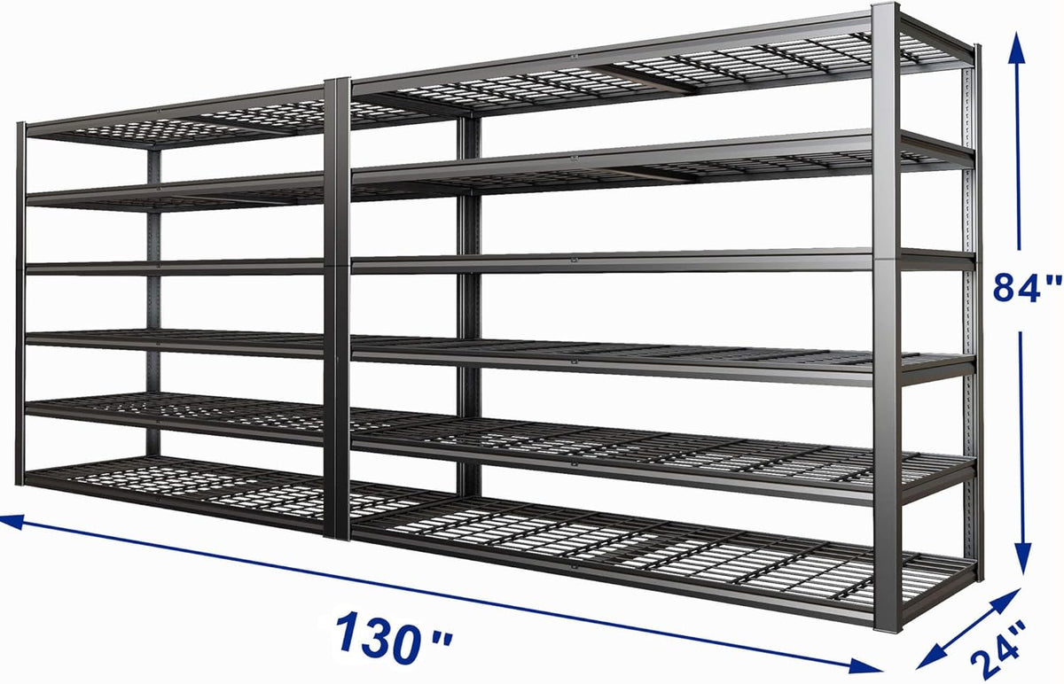 65" W Garage Shelving Heavy Duty, 6 Tier Garage Shelves, Adjustable Storage Shelving Unit, Commercial Metal Shelf for Warehouse, Pantry, School, Shop, 2 Pack