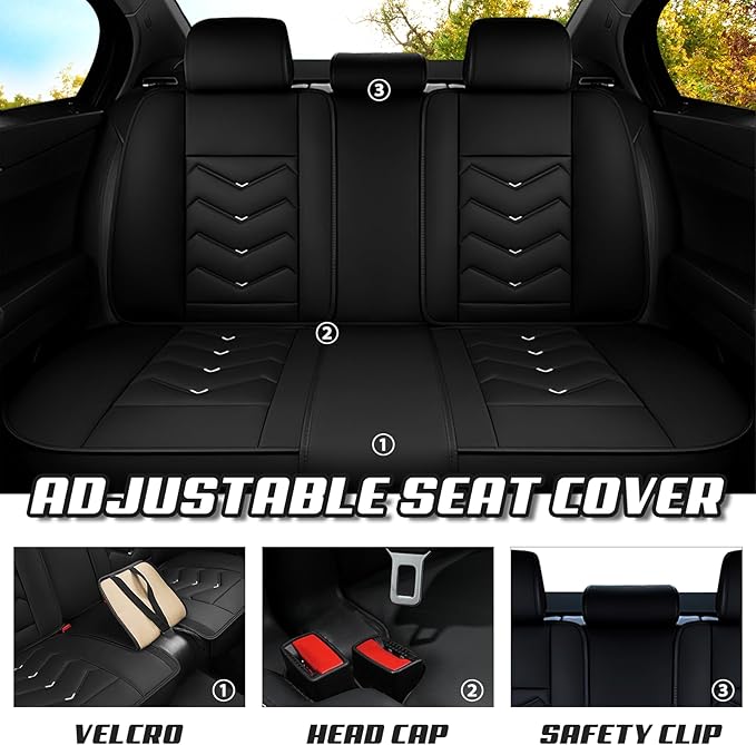 Car Seat Covers for KIA Sedona 2003-2021, Premium Nappa Leather Car Seat Cover, Stylish Sport Seat Covers， Automobile Seat Cover Sets.(Luxury 2 Seats/Black White)